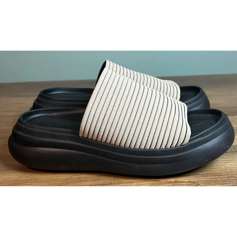 Rag & Bone Parker Knit Slides Platform Sandals Cream Black Striped Womans 8